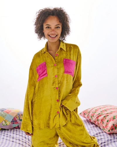 Kip & Co Velvet Long Sleeve Shirt & Pant Pyjama Set