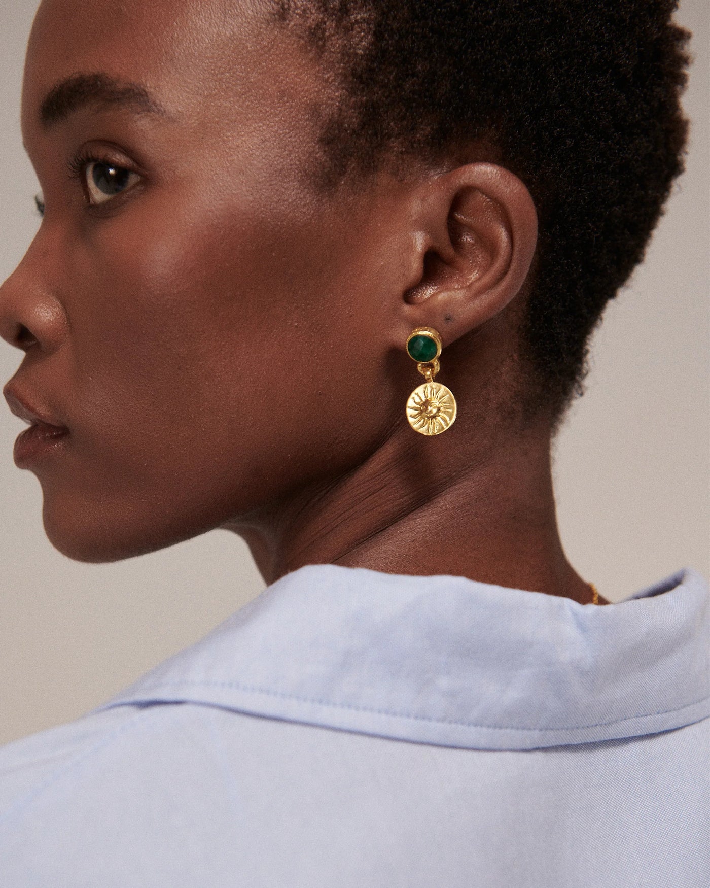 Helia Emerald Drop Stud Earring