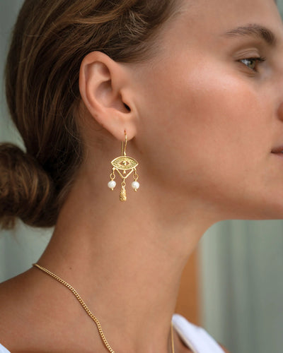 Zahra Pearl Evil Eye Drop Earring