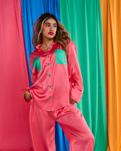Kip & Co Satin Long Sleeve Shirt & Pant Pyjama Set